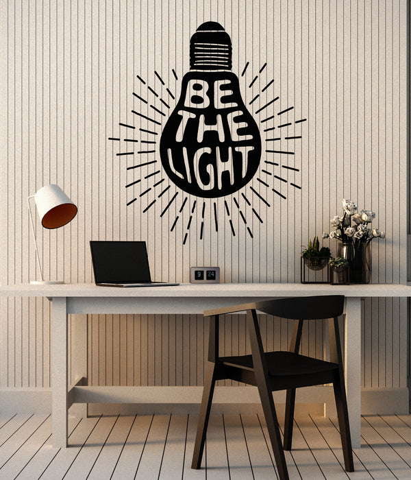 Vinyl Wall Decal Lightbulb Inspiring Phrase Be The Light Lamp Bulb Stickers Mural (g2849)