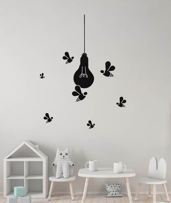 Vinyl Wall Decal Light Bulb Bees Flying Lamp Idea Office Room Stickers Mural (g8452)