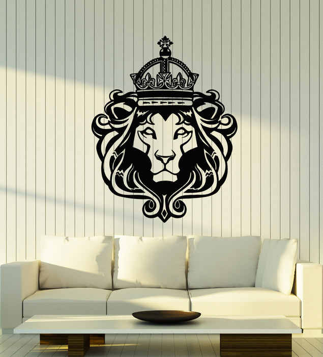 Виниловая наклейка на стену Лев Король Корона Дикое животное Кошка Голова Хищника Наклейки Фреска (g2160)