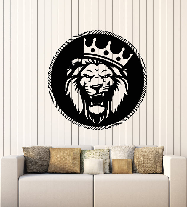 Vinyl Wall Decal Circle Lion King Predator Head Crown Animal Stickers Mural (g1531)