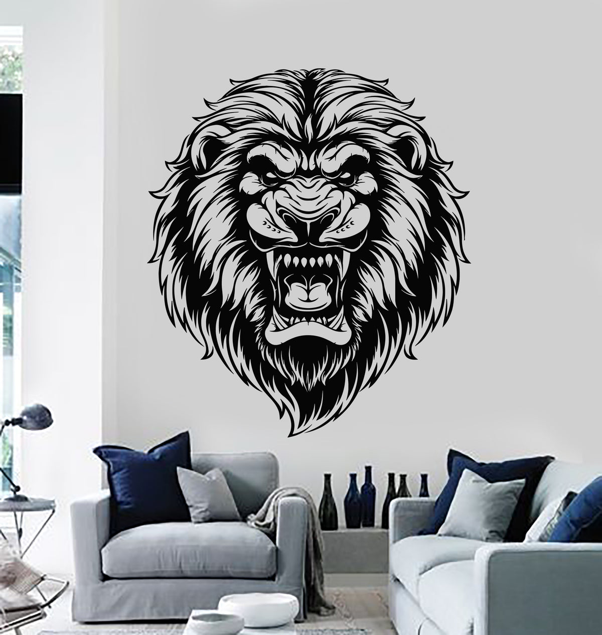 Vinyl Wall Decal Aggressive Lion Head African King Predator Stickers M ...
