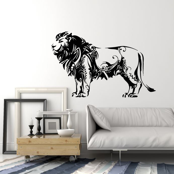 Vinyl Wall Decal Floral Lion Wild Animal Tribal Predator Zoo Stickers Mural (g2713)