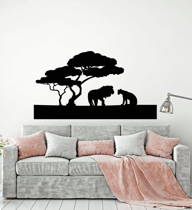 Vinyl Wall Decal Lions Family African Landscape Nature Animal Kids Decor Stickers Mural (g648)
