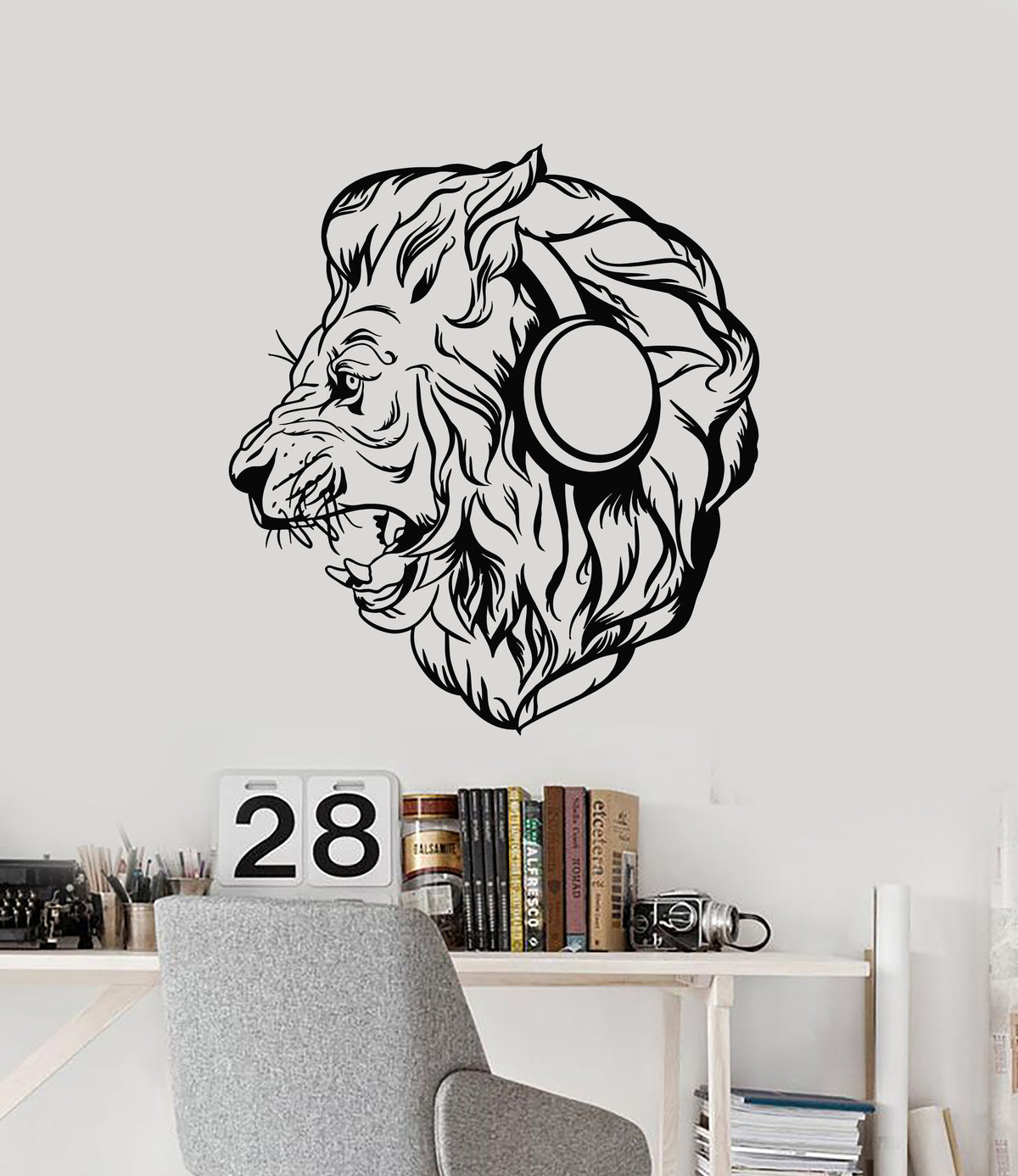 Vinyl Wall Decal Lion Head Headphones Music Animal Predator Stickers M ...