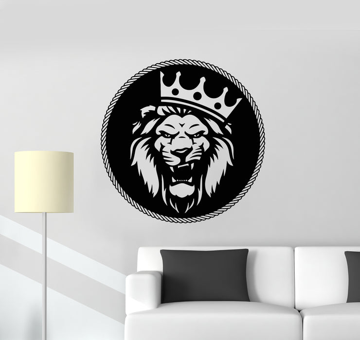 Vinyl Wall Decal Circle Lion King Predator Head Crown Animal Stickers Mural (g1531)