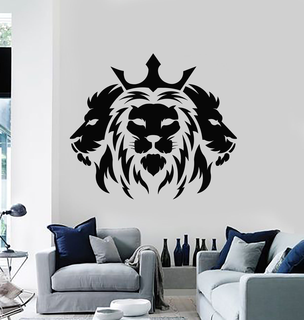 Vinyl Wall Decal Abstract Lion Heads Predator King Tribal Symbol Stick ...