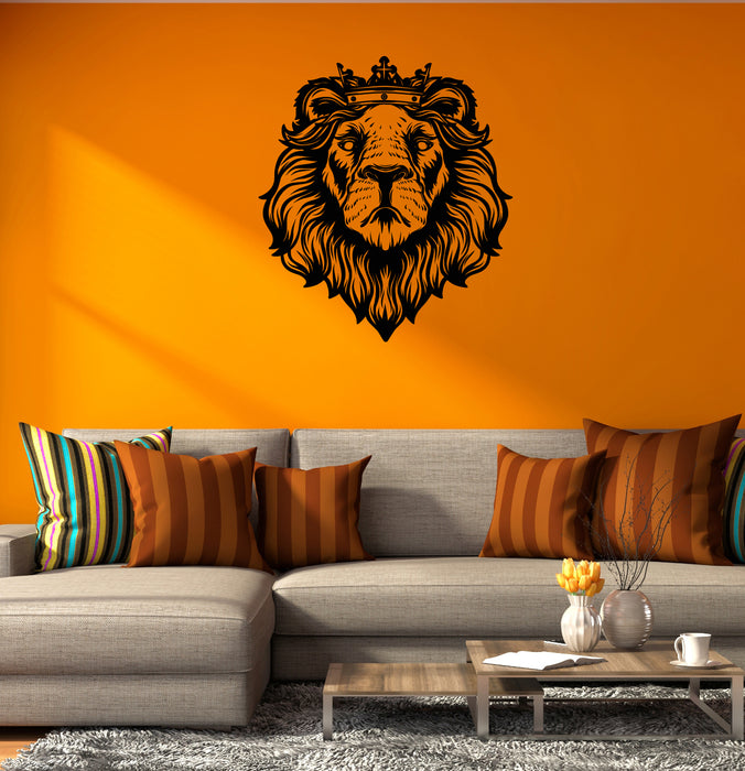 Lion Vinyl Wall Decal Animal King Crown Mane Head Stickers Mural (k246)