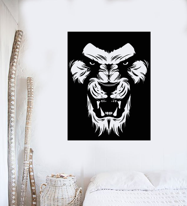 Vinyl Wall Decal Angry African Lion Head Dark Background Stickers Mural (g3742)