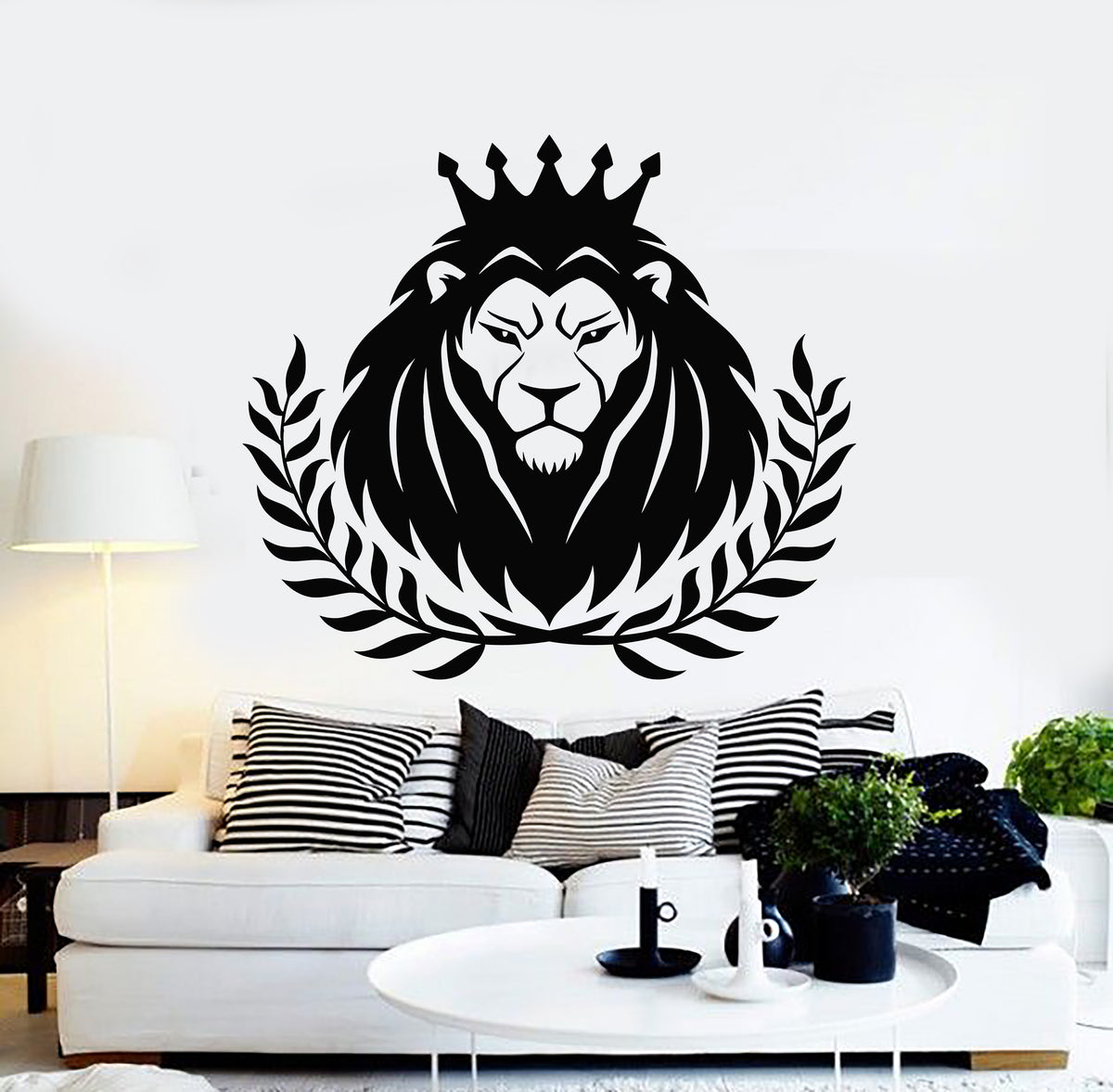 Vinyl Wall Decal Abstract Animal Lion Head King Crown Stickers Mural ...