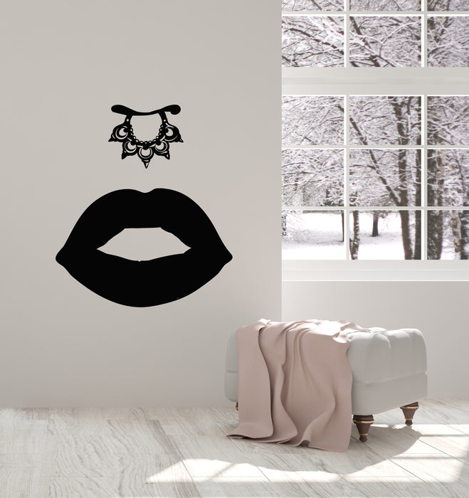 Vinyl Wall Decal Hindu Woman Beautiful Face Lips Piercing  Stickers Mural (g1600)