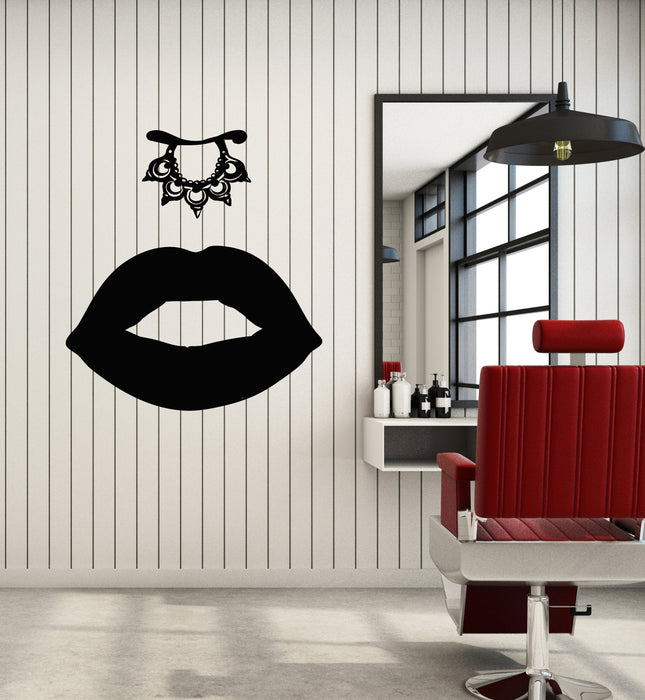 Vinyl Wall Decal Hindu Woman Beautiful Face Lips Piercing  Stickers Mural (g1600)