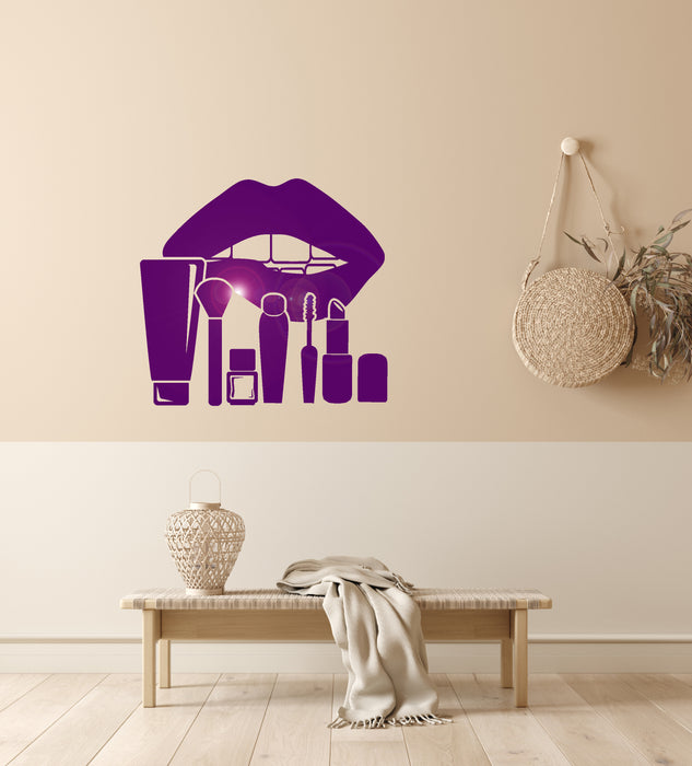 Vinyl Wall Decal Lips Makeup Cosmetics Beauty Salon Stickers Unique Gift (ig3771)