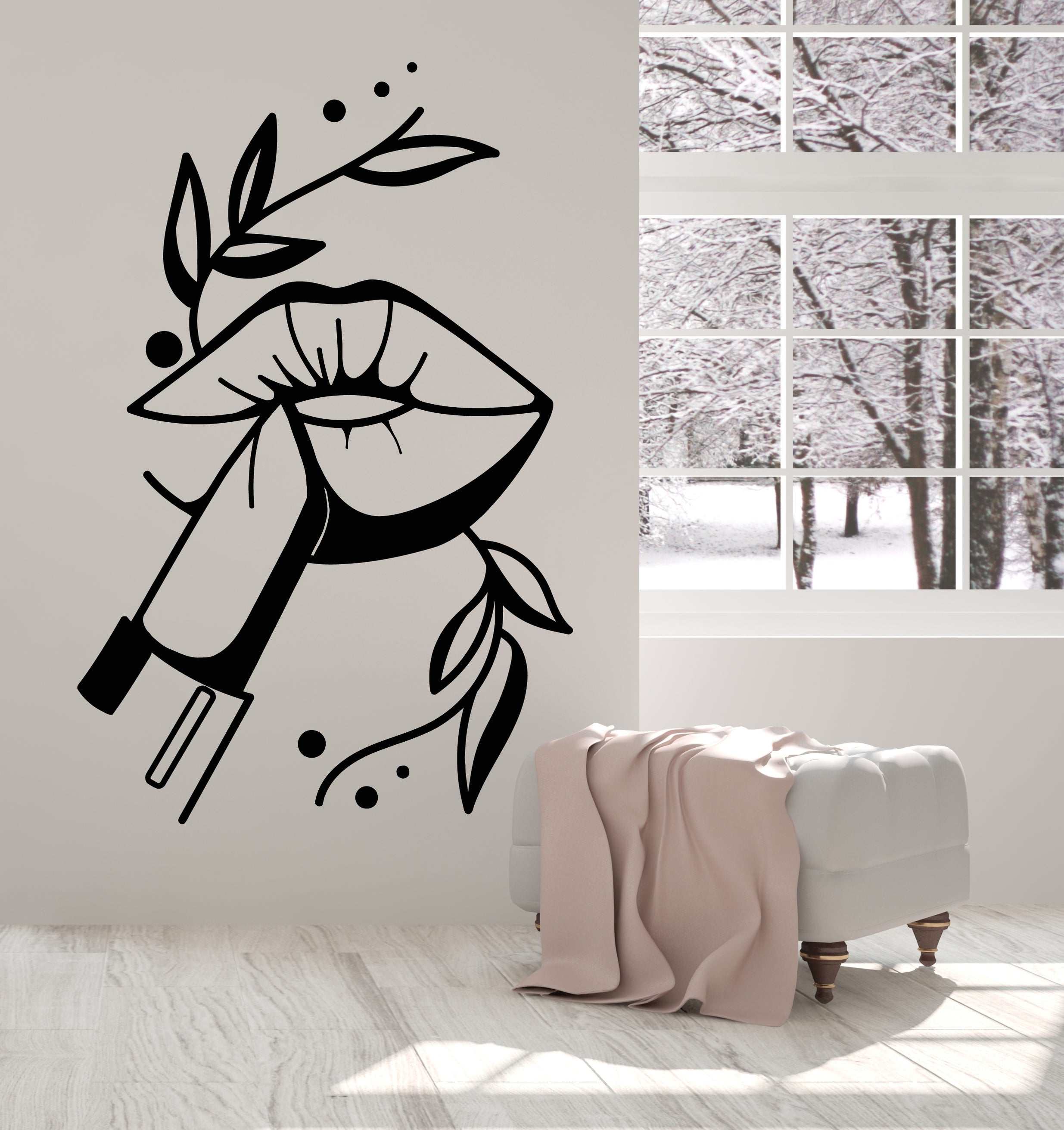 Vinyl Wall Decal Makeup Girl Lips Lipstick Beauty Salon Stickers Mural — Wallstickers4you 6581