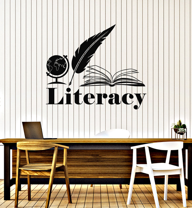 Vinyl Wall Decal Literacy Open Book Pen Globe Knowledge School Stickers Mural (g7867)