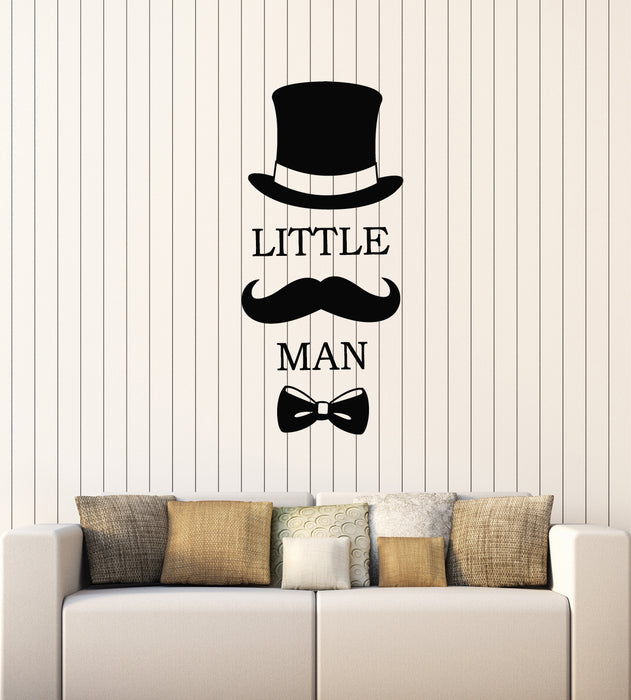 Autocollant mural en vinyle pour chambre de bébé, petit homme, chapeau, moustache, papillon (g1870)