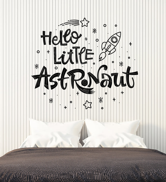 Vinyl Wall Decal Hello Little Astronaut Phrase Kids Room Star Rocket Stickers Mural (g7014)