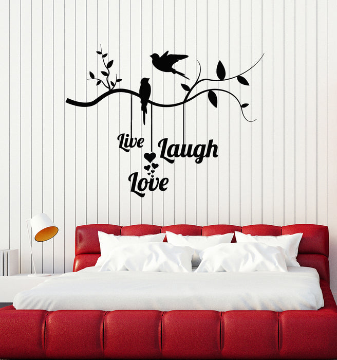 Vinyl Wall Decal Live Love Laugh Positive Phrase Birds On The Branch Stickers Mural (g7610)