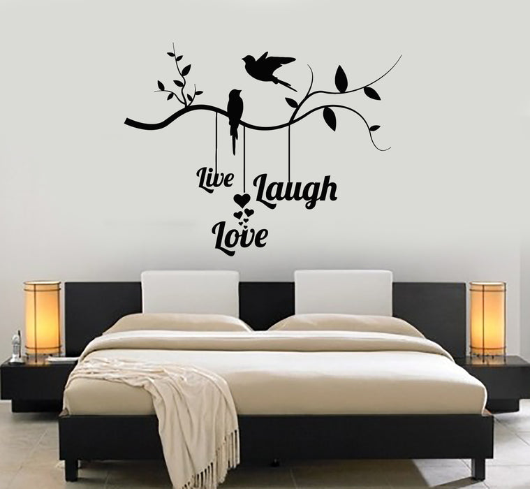 Vinyl Wall Decal Live Love Laugh Positive Phrase Birds On The Branch Stickers Mural (g7610)