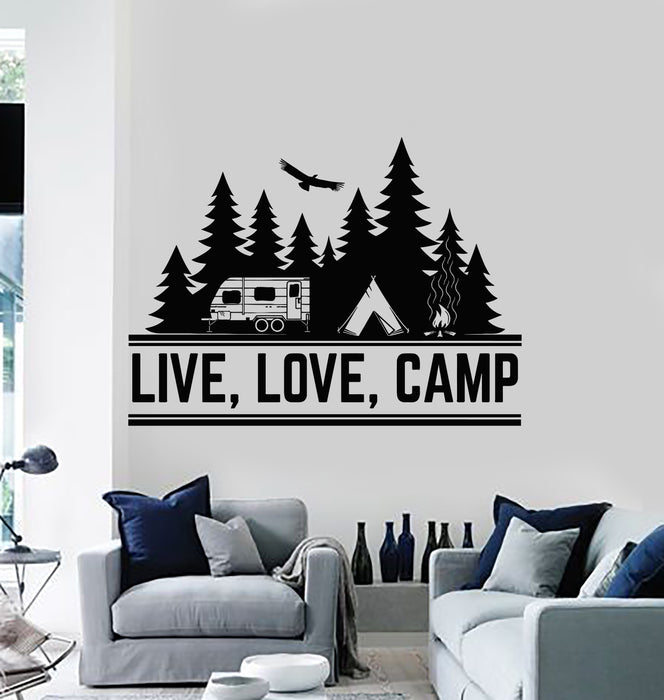 Vinyl Wall Decal Live Love Camp Words Mountain Nature Camping Stickers Mural (g6052)