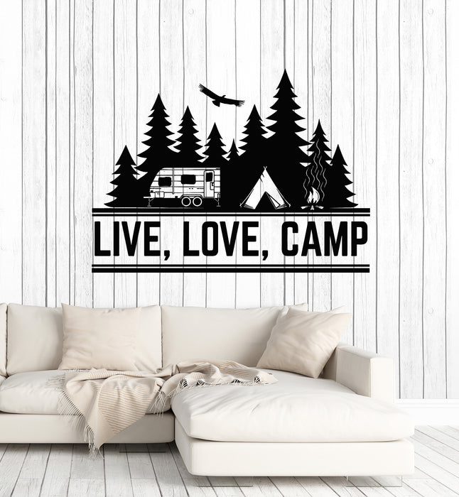 Vinyl Wall Decal Live Love Camp Words Mountain Nature Camping Stickers Mural (g6052)