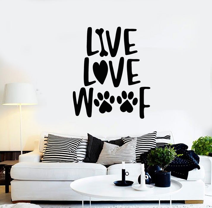 Виниловые наклейки на стену со словами Live Love Woof Paws Pets Nursery Decor Stickers Mural (g4118)