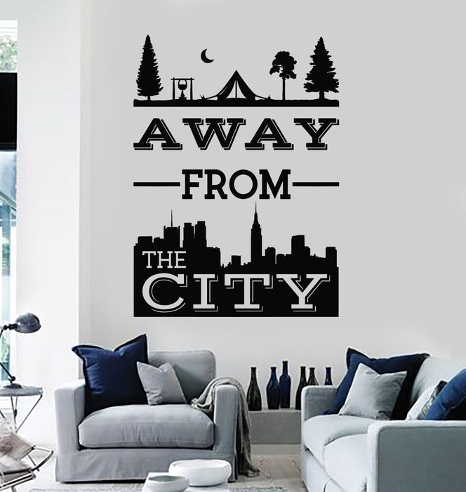 Vinyl Wall Decal Phrase Away From The City Camping Nature Stickers Mural (g2828)