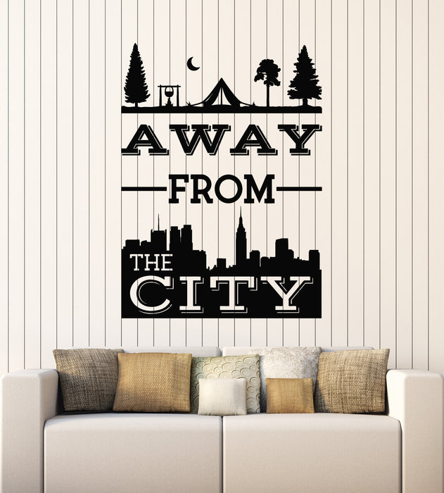 Vinyl Wall Decal Phrase Away From The City Camping Nature Stickers Mural (g2828)