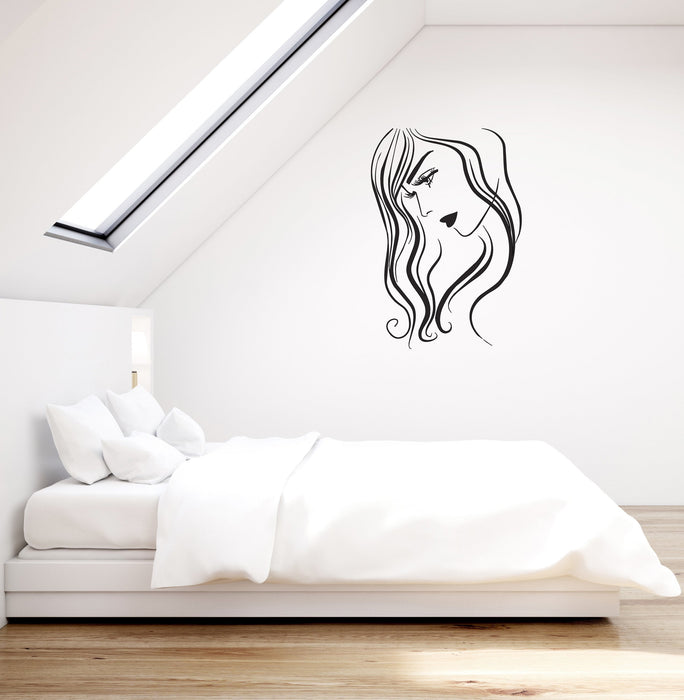 Виниловая наклейка на стену с длинными вьющимися волосами для женщин, декор салона красоты (g021)