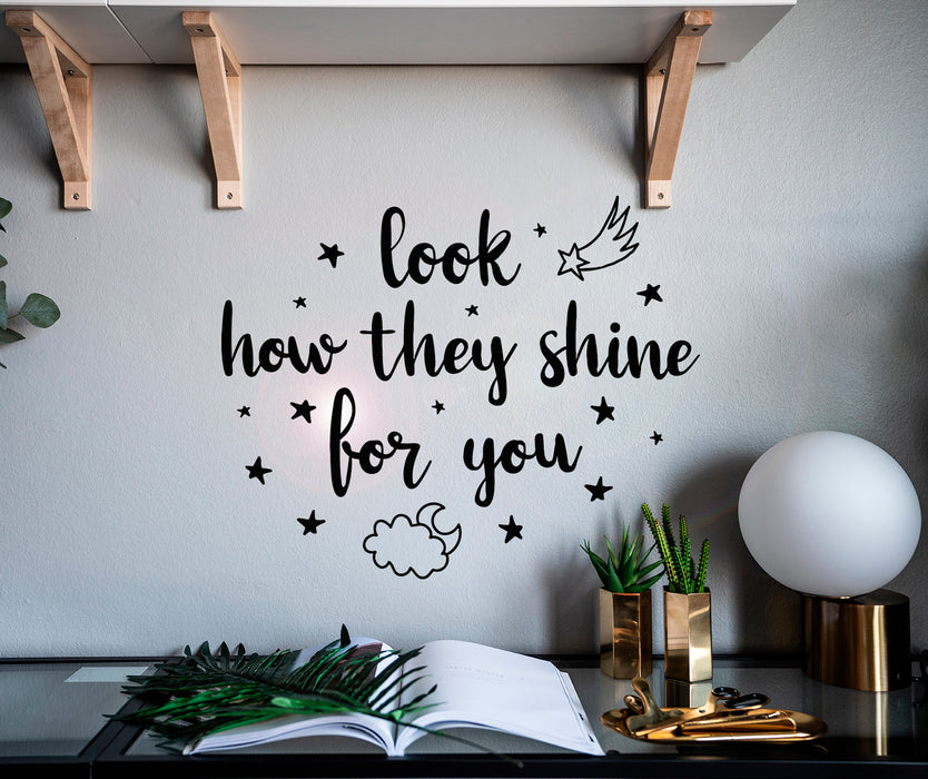 Виниловая наклейка на стену с фразой «Посмотри, как они сияют для тебя», наклейки со звездами ночного неба, настенная живопись 22,5 x 18 дюймов gz188