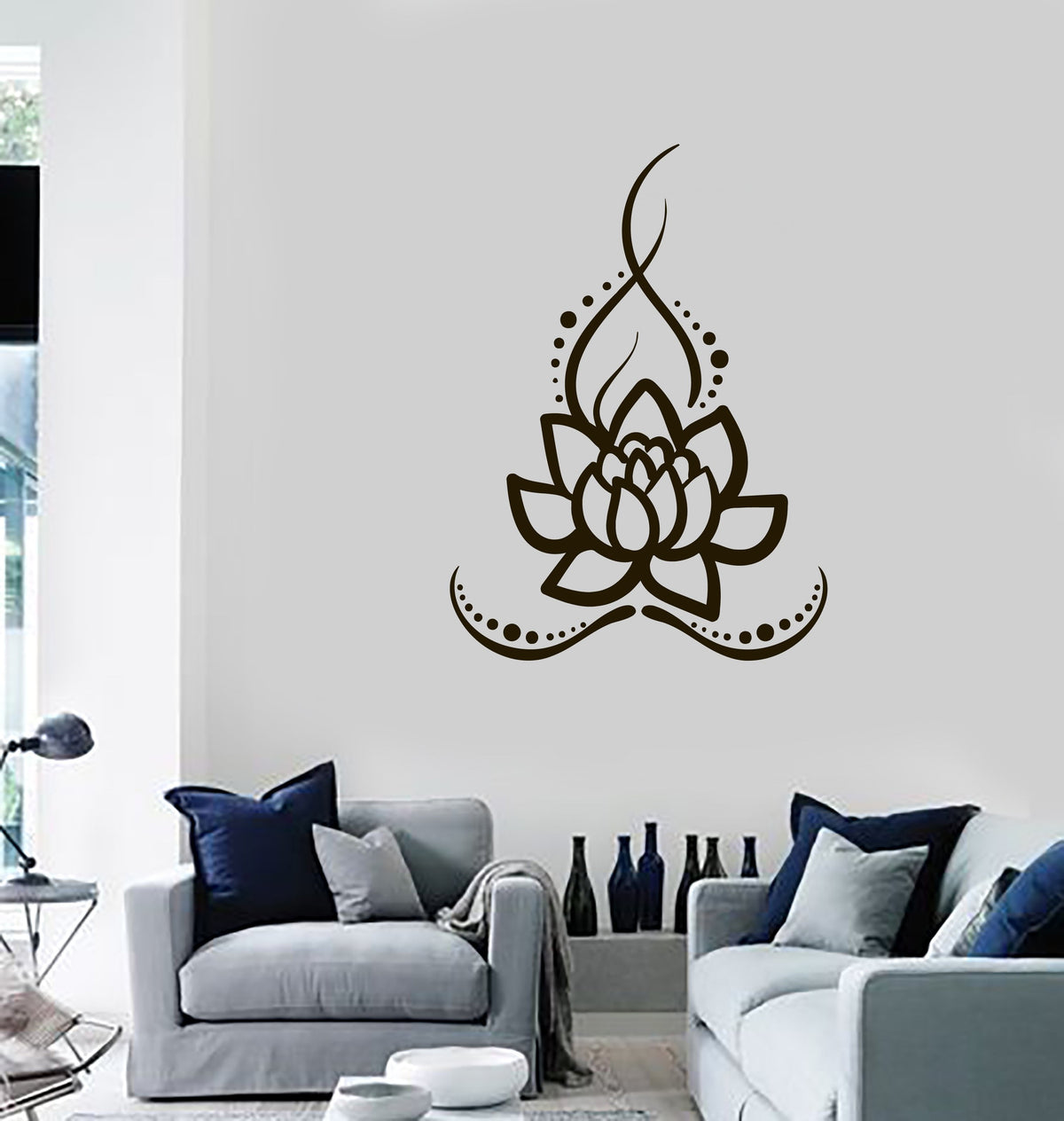 Vinyl Wall Decal Lotus Flower Meditation Room Yoga Studio Hinduism Sti ...