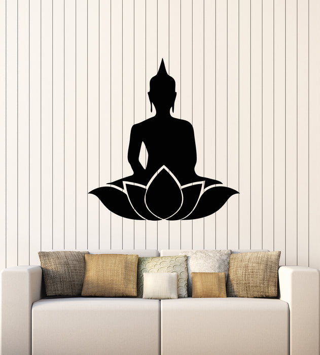 Vinyl Wall Decal Buddha Flower Lotus Pose Yoga Studio Mantra Meditation Stickers Mural (g2047)