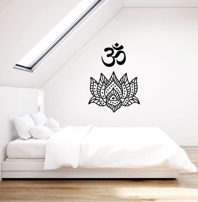 Vinyl Wall Decal Lotus Flower Om Hinduism Bedroom Living Room Interior Stickers Mural (ig5993)