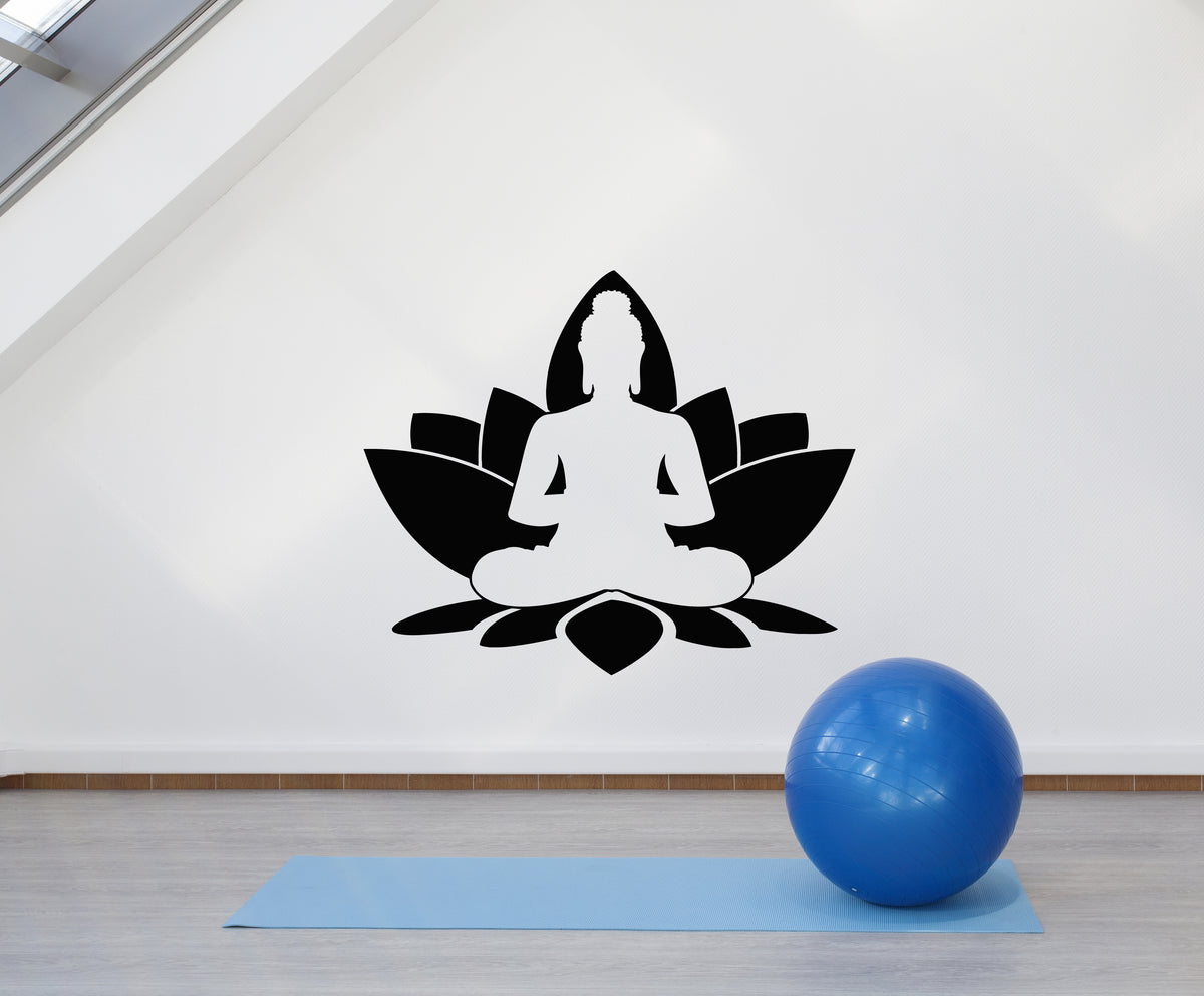 Vinyl Wall Decal Buddha Lotus Flower Buddhism Yoga Meditation Stickers ...