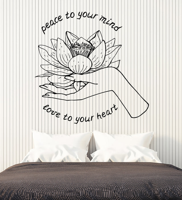 Vinyl Wall Decal Inspire Words Phrase Peace To Your Mind Lotus Flower Stickers Mural (g6986)