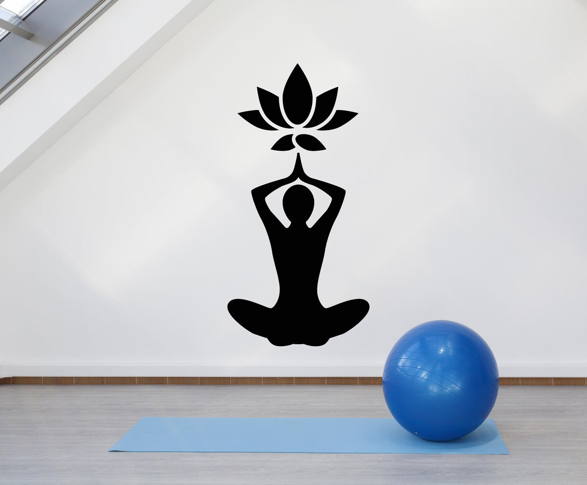 Vinyl Wall Decal Lotus Pose Flower Buddhism Yoga Studio Meditate Stick ...