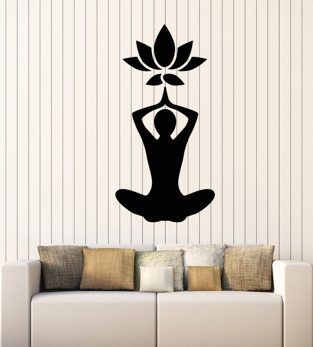 Vinyl Wall Decal Lotus Pose Flower Buddhism Yoga Studio Meditate Stickers Mural (g3040)