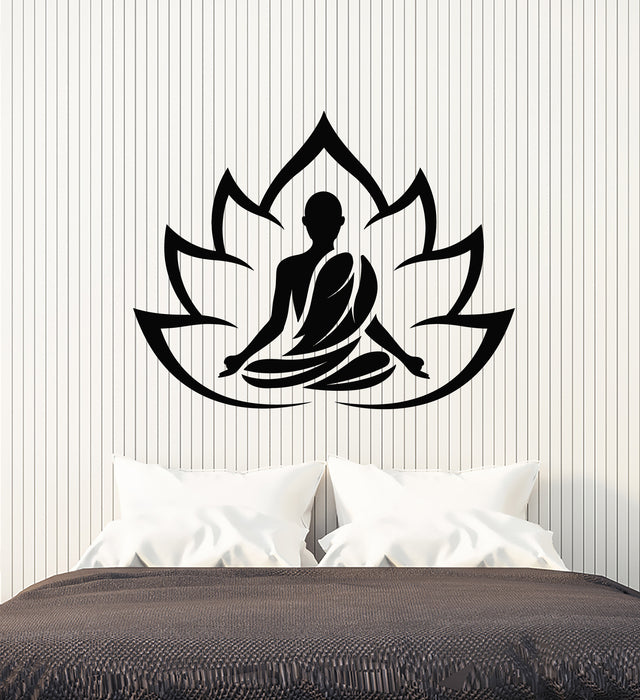 Vinyl Wall Decal Abstract Lotus Flower Yoga Studio Man Pose Stickers Mural (g5062)