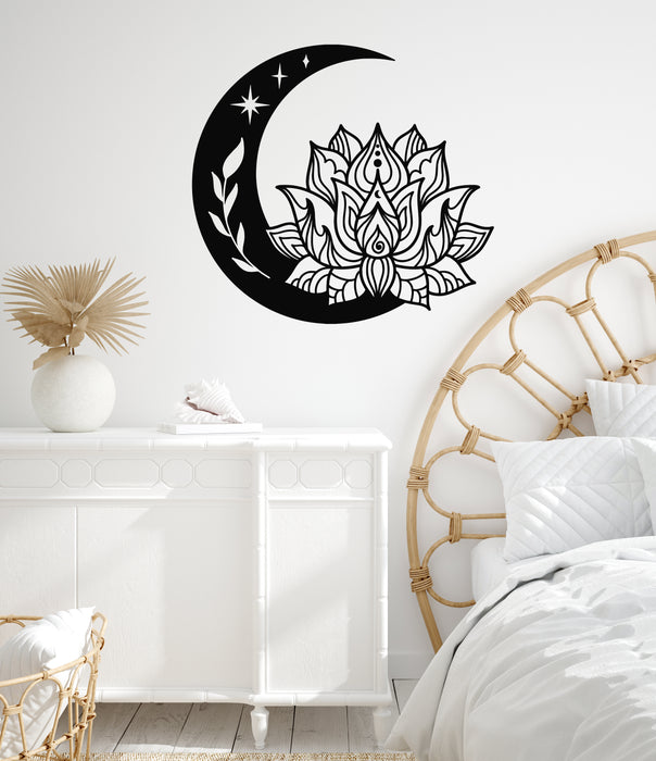 Vinyl Wall Decal Crescent Moon and Lotus Flower Namaste Spa Center Stickers Mural (g7678)