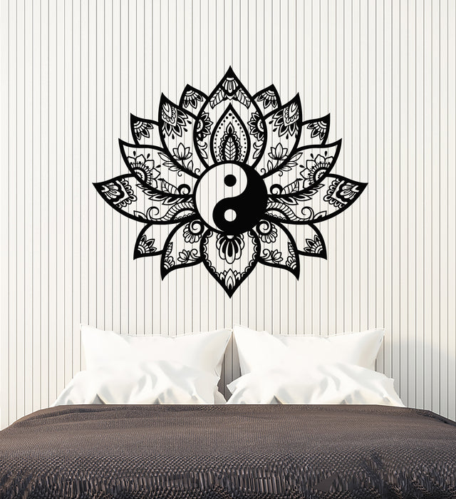 Vinyl Wall Decal Yin Yang Mandala Lotus Flower Ornament Stickers Mural (g5431)