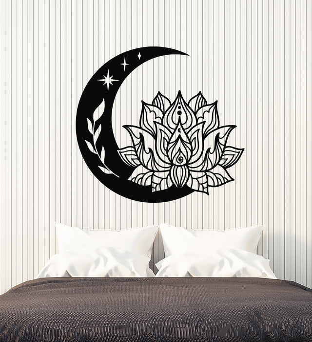 Vinyl Wall Decal Crescent Moon and Lotus Flower Namaste Spa Center Stickers Mural (g7678)