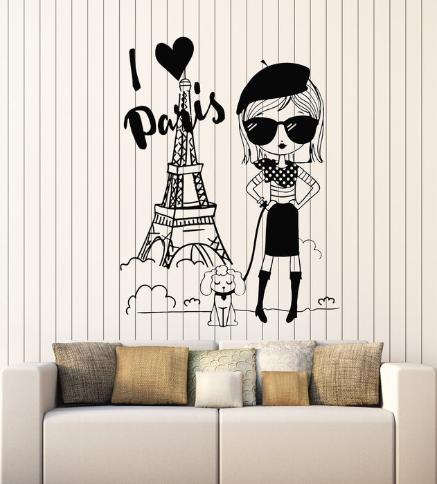 Vinyl Wall Decal I Love Paris Eiffel Tower French Fashion France Teen Girl Stickers Mural (g2265)