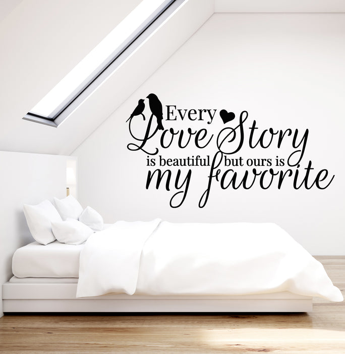 Vinyl Wall Decal Romantic Love Story Word Quote Birds Bedroom Stickers Mural (g1100)
