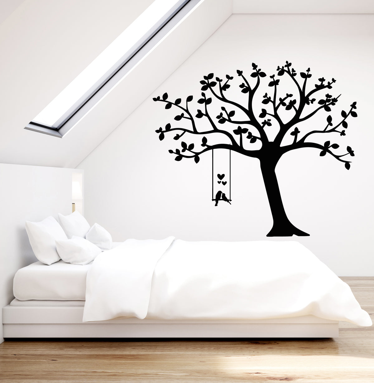Vinyl Wall Decal Birds Love Swing Tree Branch Romantic Bedroom Art Sti ...