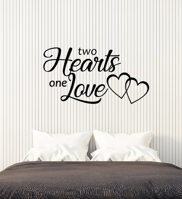 Vinyl Wall Decal Two Hearts One Love Inscription Bedroom Romance Stickers Mural (g1345)