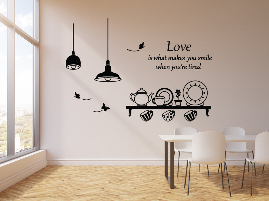 Vinyl Wall Decal Love Quote Kitchen Utensils Dining Room Decor Butterfly Lamp Stickers Mural (g1354)