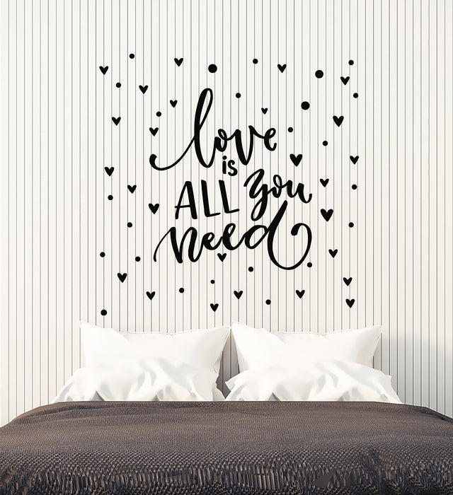 Vinyl Wall Decal Little Heart Love Is All You Need Inspiring Quote Phrase Stickers Mural (g1683)