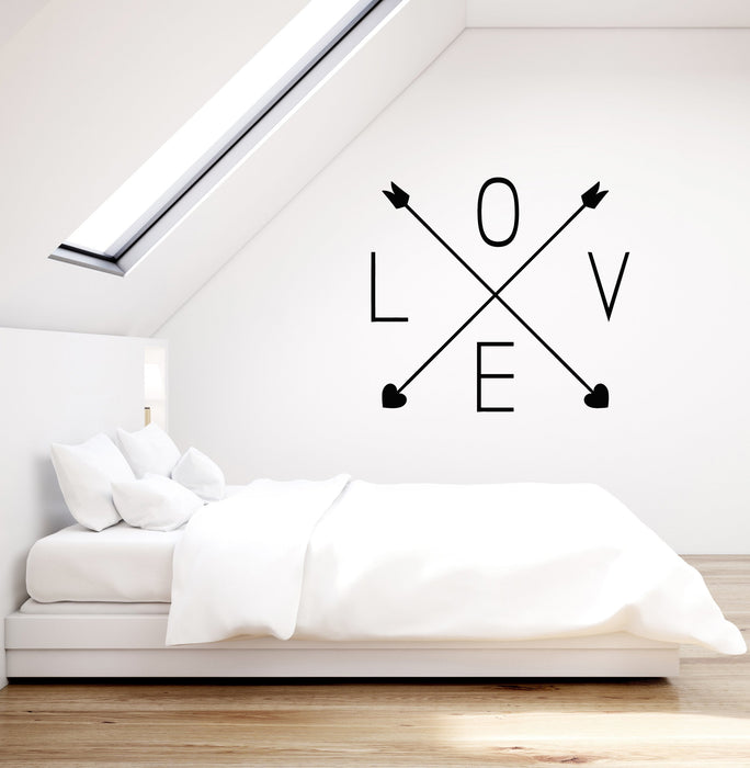 Vinyl Wall Decal Love Word Arrows Hearts Romantic Room Decoration Stickers Mural (ig5324)