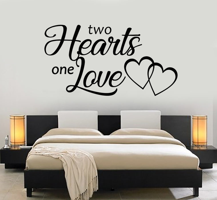 Vinyl Wall Decal Two Hearts One Love Inscription Bedroom Romance Stickers Mural (g1345)
