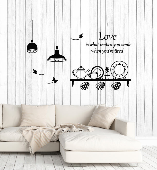 Vinyl Wall Decal Love Quote Kitchen Utensils Dining Room Decor Butterfly Lamp Stickers Mural (g1354)