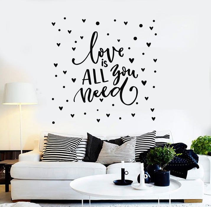 Vinyl Wall Decal Little Heart Love Is All You Need Inspiring Quote Phrase Stickers Mural (g1683)